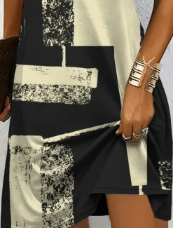 Outlet Women's Mini Dress Knit Dress Casual Dress T Shirt Dress Tee Dress Sundress Vacation Casual Regular Fit Graphic Geometric Abstract Short Sleeve V Neck Black And White Champagne Red Blue Summer Spring Women Vacation Dresses