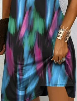 New Women's Mini Dress Knit Dress Casual Dress T Shirt Dress Tee Dress Sundress Elegant Vacation Casual Beach Regular Fit Graphic Geometric Abstract Short Sleeve V Neck Black And White Yellow Pink Blue Women Vacation Dresses