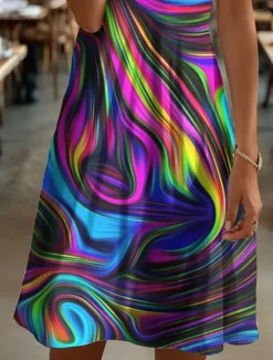 Online Women's Mini Dress Knit Dress Casual Dress T Shirt Dress Tee Dress Sundress Elegant Vacation Casual Party Beach Regular Fit Graphic Abstract Short Sleeve V Neck Black And White Yellow Red Blue Summer Women Vacation Dresses
