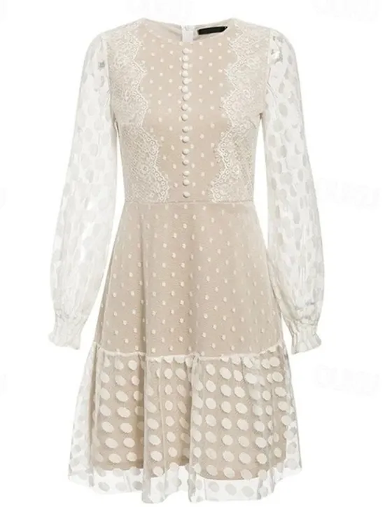 Sale Women's Mini Dress Lace Dress Casual Dress A Line Dress Summer Dress Stylish Casual Vacation Daily Date Regular Fit Plain Long Sleeve Crew Neck Summer Women White Dresses