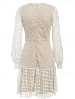 Sale Women's Mini Dress Lace Dress Casual Dress A Line Dress Summer Dress Stylish Casual Vacation Daily Date Regular Fit Plain Long Sleeve Crew Neck Summer Women White Dresses