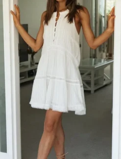 Clearance Women's Mini Dress Linen-Inspired Dresses Casual Dress Swing Dress Tank Dress Basic Casual Vacation Daily Regular Fit Plain Sleeveless Crew Neck Summer Women Dresses