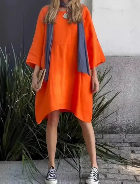 Outlet Women's Mini Dress Linen-Inspired Dresses Casual Dress Cotton Linen Dress Stylish Casual Vacation Daily Date Regular Fit Plain Long Sleeve Crew Neck Yellow Pink Orange Summer Spring Women Dresses