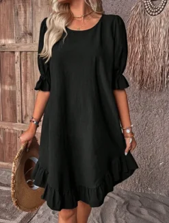 Clearance Women's Mini Dress Linen-Inspired Dresses Casual Dress Cotton Linen Dress Stylish Casual Vacation Daily Date Regular Fit Plain Half Sleeve Crew Neck Black Khaki Army Green Summer Spring Women Dresses