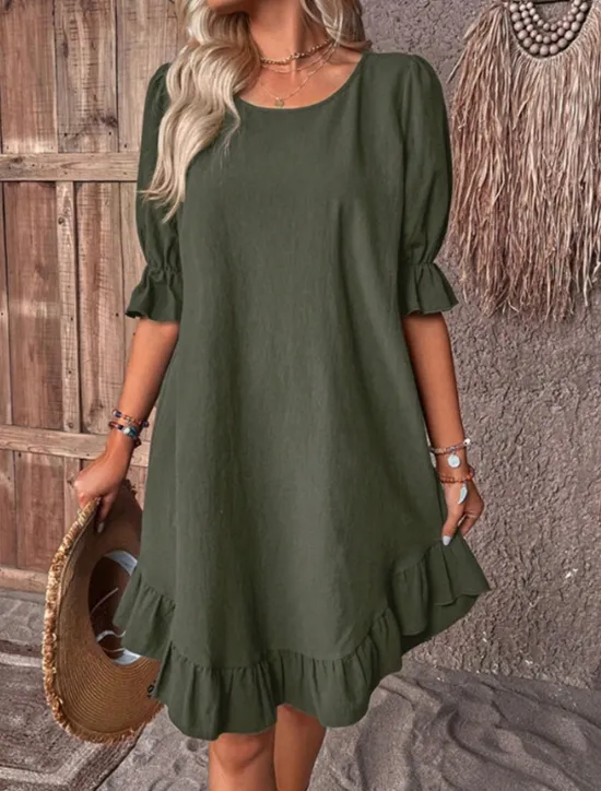 Clearance Women's Mini Dress Linen-Inspired Dresses Casual Dress Cotton Linen Dress Stylish Casual Vacation Daily Date Regular Fit Plain Half Sleeve Crew Neck Black Khaki Army Green Summer Spring Women Dresses