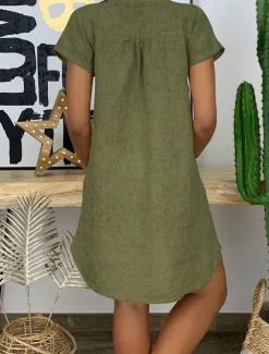 Clearance Women's Mini Dress Linen-Inspired Dresses White Dress Shirt Dress Casual Dress Basic Street Date Regular Fit Short Sleeve Split Neck White Yellow Pink Orange Summer Women Dresses|White Dresses