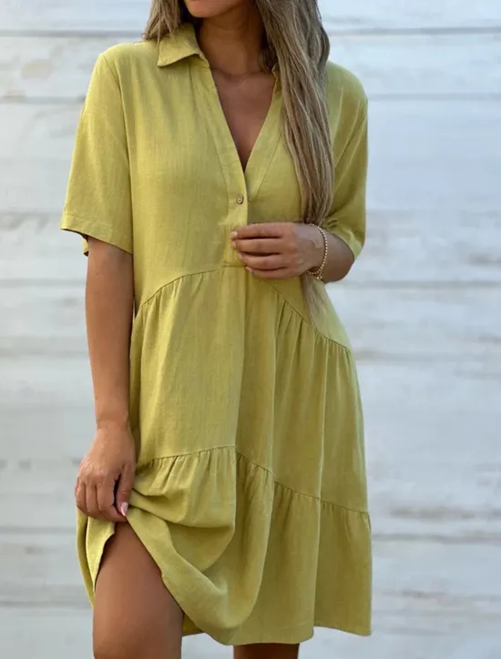 Clearance Women's Mini Dress Linen-Inspired Dresses Shirt Dress Casual Dress Cotton Linen Dress Stylish Casual Vacation Daily Date Regular Fit Plain Short Sleeve Lapel Yellow Pink Red Summer Women Dresses