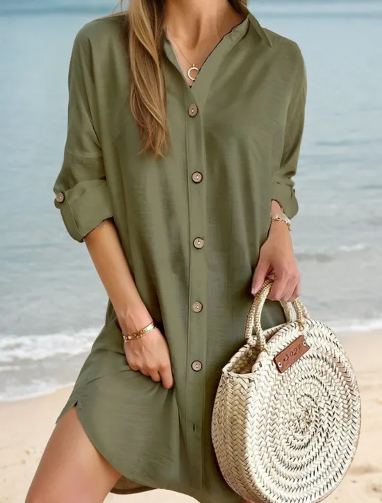 Clearance Women's Mini Dress Linen-Inspired Dresses White Dress Shirt Dress Casual Holiday Beach Regular Fit Plain Long Sleeve Lapel Black White Pink Blue Summer Fall Women Dresses