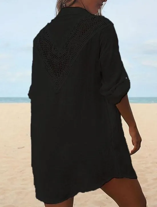Women's Mini Dress Linen-Inspired Dresses White Dress Shirt Dress Cover Up Hawaiian Vacation Holiday Beach Loose Fit Long Sleeve Shirt Collar Black White Summer Women Dresses|White Dresses