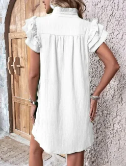Women's Mini Dress Linen-Inspired Dresses White Dress Casual Dress Tank Dress Streetwear Casual Vacation Street Holiday Regular Fit Short Sleeve Split Neck Black White Red Green Summer Women Dresses|White Dresses