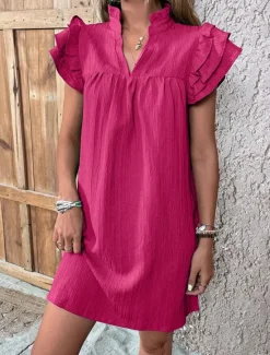 Women's Mini Dress Linen-Inspired Dresses White Dress Casual Dress Tank Dress Streetwear Casual Vacation Street Holiday Regular Fit Short Sleeve Split Neck Black White Red Green Summer Women Dresses|White Dresses