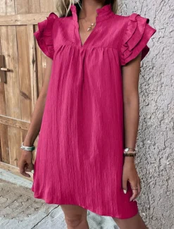 Women's Mini Dress Linen-Inspired Dresses White Dress Casual Dress Tank Dress Streetwear Casual Vacation Street Holiday Regular Fit Short Sleeve Split Neck Black White Red Green Summer Women Dresses|White Dresses