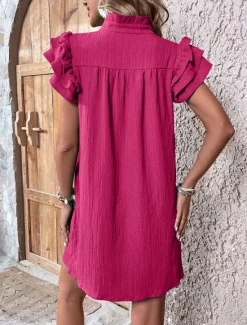 Women's Mini Dress Linen-Inspired Dresses White Dress Casual Dress Tank Dress Streetwear Casual Vacation Street Holiday Regular Fit Short Sleeve Split Neck Black White Red Green Summer Women Dresses|White Dresses
