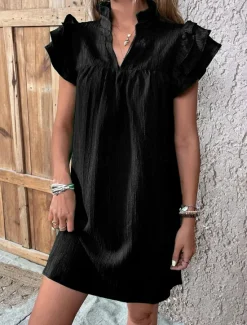 Women's Mini Dress Linen-Inspired Dresses White Dress Casual Dress Tank Dress Streetwear Casual Vacation Street Holiday Regular Fit Short Sleeve Split Neck Black White Red Green Summer Women Dresses|White Dresses