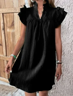 Women's Mini Dress Linen-Inspired Dresses White Dress Casual Dress Tank Dress Streetwear Casual Vacation Street Holiday Regular Fit Short Sleeve Split Neck Black White Red Green Summer Women Dresses|White Dresses