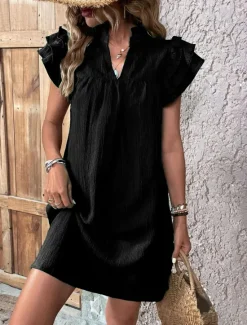 Women's Mini Dress Linen-Inspired Dresses White Dress Casual Dress Tank Dress Streetwear Casual Vacation Street Holiday Regular Fit Short Sleeve Split Neck Black White Red Green Summer Women Dresses|White Dresses