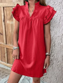 Women's Mini Dress Linen-Inspired Dresses White Dress Casual Dress Tank Dress Streetwear Casual Vacation Street Holiday Regular Fit Short Sleeve Split Neck Black White Red Green Summer Women Dresses|White Dresses