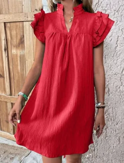 Women's Mini Dress Linen-Inspired Dresses White Dress Casual Dress Tank Dress Streetwear Casual Vacation Street Holiday Regular Fit Short Sleeve Split Neck Black White Red Green Summer Women Dresses|White Dresses