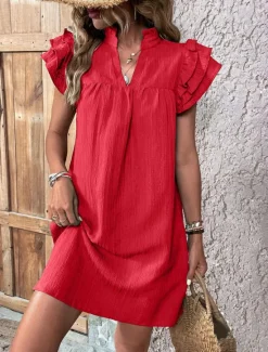 Women's Mini Dress Linen-Inspired Dresses White Dress Casual Dress Tank Dress Streetwear Casual Vacation Street Holiday Regular Fit Short Sleeve Split Neck Black White Red Green Summer Women Dresses|White Dresses