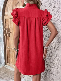 Women's Mini Dress Linen-Inspired Dresses White Dress Casual Dress Tank Dress Streetwear Casual Vacation Street Holiday Regular Fit Short Sleeve Split Neck Black White Red Green Summer Women Dresses|White Dresses