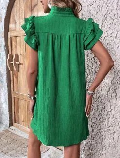 Women's Mini Dress Linen-Inspired Dresses White Dress Casual Dress Tank Dress Streetwear Casual Vacation Street Holiday Regular Fit Short Sleeve Split Neck Black White Red Green Summer Women Dresses|White Dresses