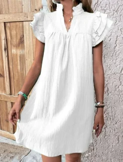 Women's Mini Dress Linen-Inspired Dresses White Dress Casual Dress Tank Dress Streetwear Casual Vacation Street Holiday Regular Fit Short Sleeve Split Neck Black White Red Green Summer Women Dresses|White Dresses