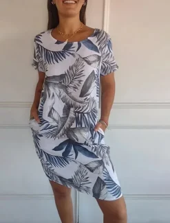 Clearance Women's Mini Dress Linen-Inspired Dresses Cotton Linen Dress Summer Dress Casual Vacation Daily Beach Regular Fit Floral Short Sleeve Crew Neck White Blue Camel Gray Summer Women Dresses