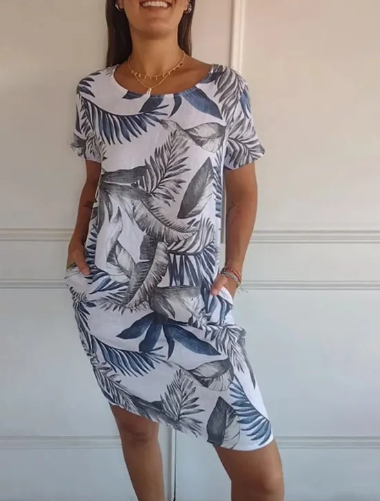 Clearance Women's Mini Dress Linen-Inspired Dresses Cotton Linen Dress Summer Dress Casual Vacation Daily Beach Regular Fit Floral Short Sleeve Crew Neck White Blue Camel Gray Summer Women Dresses