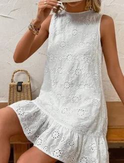 New Women's Mini Dress Linen-Inspired Dresses Dress Casual Dress Cotton Linen Dress Stylish Casual Vacation Daily Date Regular Fit Plain Sleeveless Crew Neck Summer Spring Women Dresses