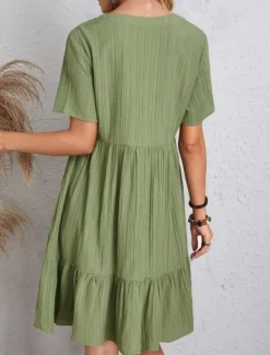 Sale Women's Mini Dress Linen-Inspired Dresses Casual Dress Plain Dress Casual Sports & Outdoor Street Regular Fit Plain Short Sleeve Cowl Neck V Neck Pink Green Summer Spring Women Dresses