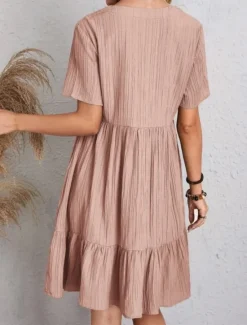 Sale Women's Mini Dress Linen-Inspired Dresses Casual Dress Plain Dress Casual Sports & Outdoor Street Regular Fit Plain Short Sleeve Cowl Neck V Neck Pink Green Summer Spring Women Dresses