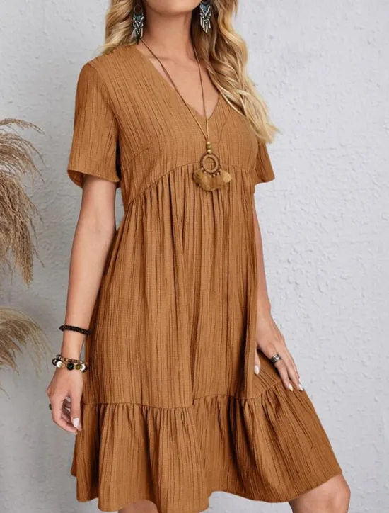 New Women's Mini Dress Linen-Inspired Dresses Casual Dress Summer Dress Plain Dress Streetwear Basic Vacation Street Date Loose Fit Short Sleeve V Neck Black Red Purple Brown Summer Women Dresses