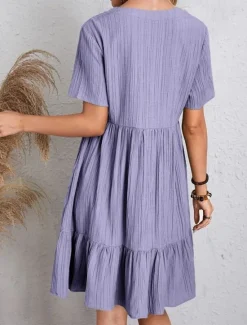 New Women's Mini Dress Linen-Inspired Dresses Casual Dress Summer Dress Plain Dress Streetwear Basic Vacation Street Date Loose Fit Short Sleeve V Neck Black Red Purple Brown Summer Women Dresses