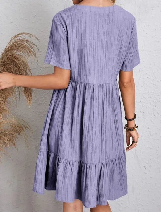 New Women's Mini Dress Linen-Inspired Dresses Casual Dress Summer Dress Plain Dress Streetwear Basic Vacation Street Date Loose Fit Short Sleeve V Neck Black Red Purple Brown Summer Women Dresses