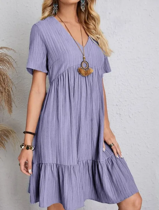 New Women's Mini Dress Linen-Inspired Dresses Casual Dress Summer Dress Plain Dress Streetwear Basic Vacation Street Date Loose Fit Short Sleeve V Neck Black Red Purple Brown Summer Women Dresses