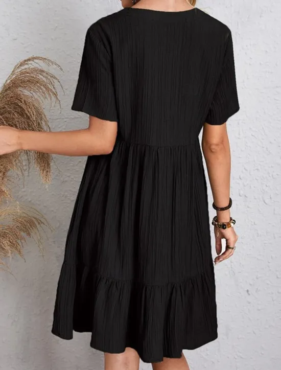 New Women's Mini Dress Linen-Inspired Dresses Casual Dress Summer Dress Plain Dress Streetwear Basic Vacation Street Date Loose Fit Short Sleeve V Neck Black Red Purple Brown Summer Women Dresses