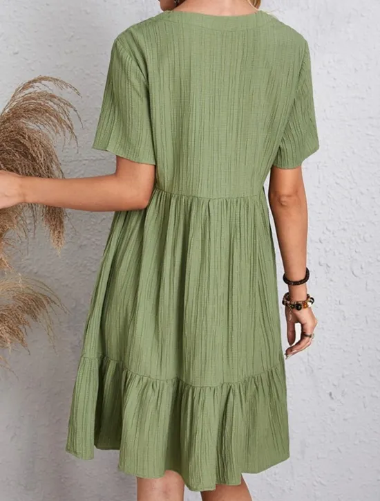 New Women's Mini Dress Linen-Inspired Dresses Casual Dress Summer Dress Plain Dress Streetwear Basic Vacation Street Date Loose Fit Short Sleeve V Neck Black Red Purple Brown Summer Women Dresses