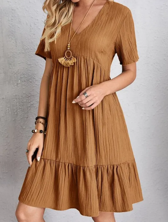 New Women's Mini Dress Linen-Inspired Dresses Casual Dress Summer Dress Plain Dress Streetwear Basic Vacation Street Date Loose Fit Short Sleeve V Neck Black Red Purple Brown Summer Women Dresses