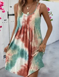 Discount Women's Mini Dress Petite Dress T Shirt Dress Tee Dress Shift Dress Tank Dress Streetwear Stylish Boho Vacation Casual Beach Regular Fit Tie Dye Sleeveless U Neck Pink Blue Purple Green Women Sundresses
