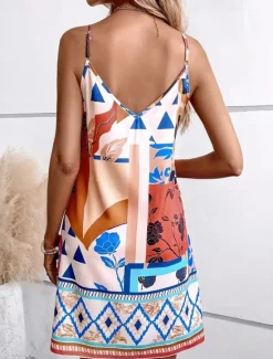 Sale Women's Mini Dress Petite Dress Summer Dress Boho Dress Cami Dress Stylish Boho Vacation Daily Date Regular Fit Geometric Color Block Sleeveless V Neck Purple Orange Green Summer Women Spring Dresses|Floral Dresses