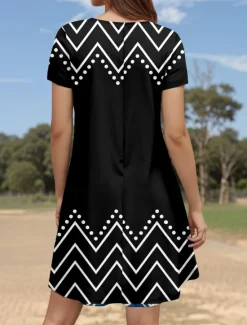 Discount Women's Mini Dress Petite Dress T Shirt Dress Tee Dress A Line Dress Summer Dress Stylish Casual Daily Regular Fit Graphic Geometric Short Sleeve Crew Neck Summer Spring Women T Shirt Dresses