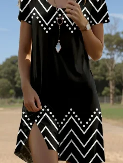 Discount Women's Mini Dress Petite Dress T Shirt Dress Tee Dress A Line Dress Summer Dress Stylish Casual Daily Regular Fit Graphic Geometric Short Sleeve Crew Neck Summer Spring Women T Shirt Dresses