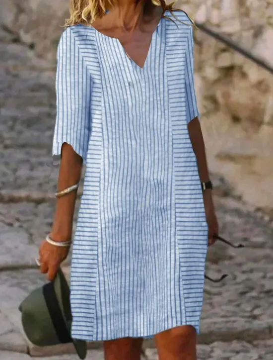 New Women's Mini Dress Petite Dress T Shirt Dress Tee Dress Shift Dress Summer Dress Elegant Active Fashion Outdoor Vacation Work Regular Fit Stripe Gingham Half Sleeve V Neck Pink Blue Gray Women T Shirt Dresses