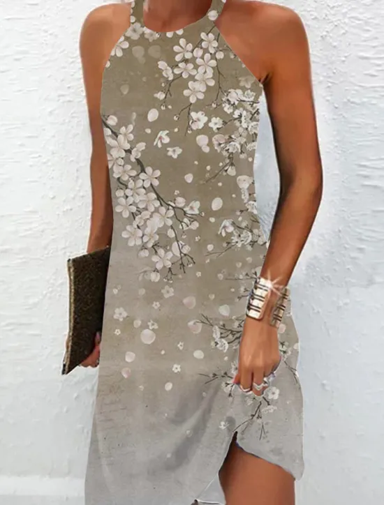 Online Women's Mini Dress Petite Dress Sundress Summer Dress Slip Dress Active Fashion Streetwear Outdoor Vacation Daily Regular Fit Ombre Floral Marble Sleeveless Halter Neck Navy Blue Blue Women Spring Dresses|Sundresses