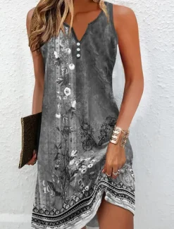 Sale Women's Mini Dress Petite Dress T Shirt Dress Tee Dress Sundress A Line Dress Active Fashion Streetwear Outdoor Vacation Street Loose Fit Floral Sleeveless V Neck Orange Green Dark Gray Women T Shirt Dresses