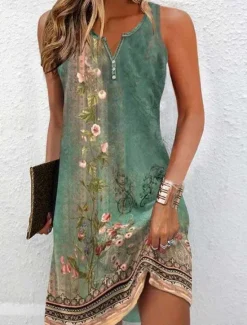 Sale Women's Mini Dress Petite Dress T Shirt Dress Tee Dress Sundress A Line Dress Active Fashion Streetwear Outdoor Vacation Street Loose Fit Floral Sleeveless V Neck Orange Green Dark Gray Women T Shirt Dresses