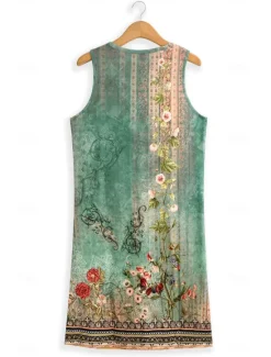 Sale Women's Mini Dress Petite Dress T Shirt Dress Tee Dress Sundress A Line Dress Active Fashion Streetwear Outdoor Vacation Street Loose Fit Floral Sleeveless V Neck Orange Green Dark Gray Women T Shirt Dresses
