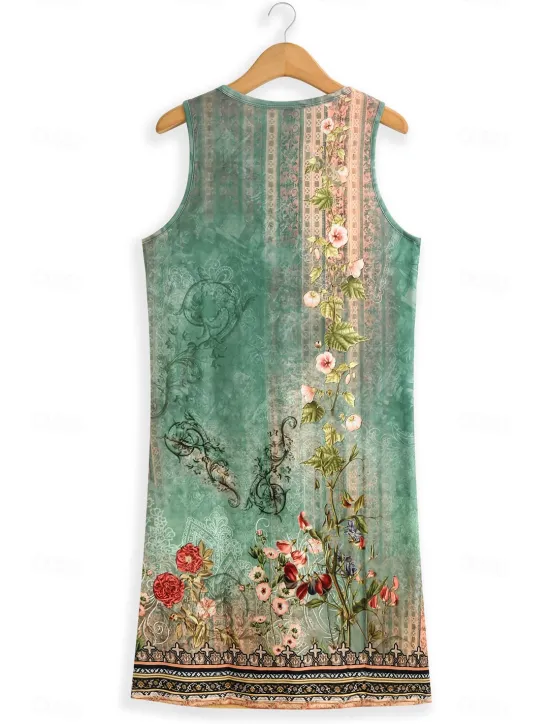 Sale Women's Mini Dress Petite Dress T Shirt Dress Tee Dress Sundress A Line Dress Active Fashion Streetwear Outdoor Vacation Street Loose Fit Floral Sleeveless V Neck Orange Green Dark Gray Women T Shirt Dresses