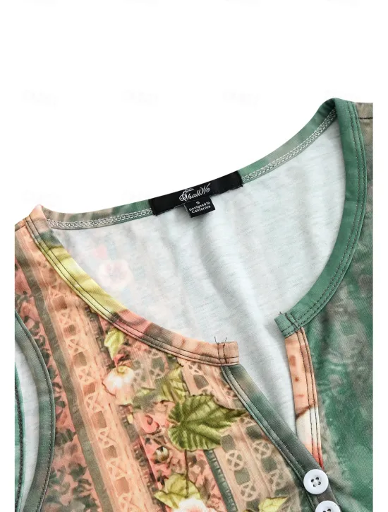 Sale Women's Mini Dress Petite Dress T Shirt Dress Tee Dress Sundress A Line Dress Active Fashion Streetwear Outdoor Vacation Street Loose Fit Floral Sleeveless V Neck Orange Green Dark Gray Women T Shirt Dresses