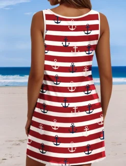 Best Women's Mini Dress Petite Dress Petite Dress Sundress A Line Dress Tank Dress Casual Vacation Daily Beach Loose Fit Heart Rose Flag Sleeveless Crew Neck White Red Royal Blue Blue Summer Women Sundresses